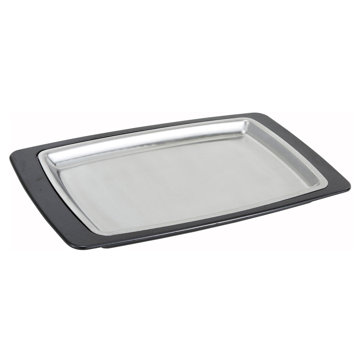 Winco SIZ-11BST Rectangular 11" x 7" Stainless Steel Platter with Bakelite Underliner - Set
