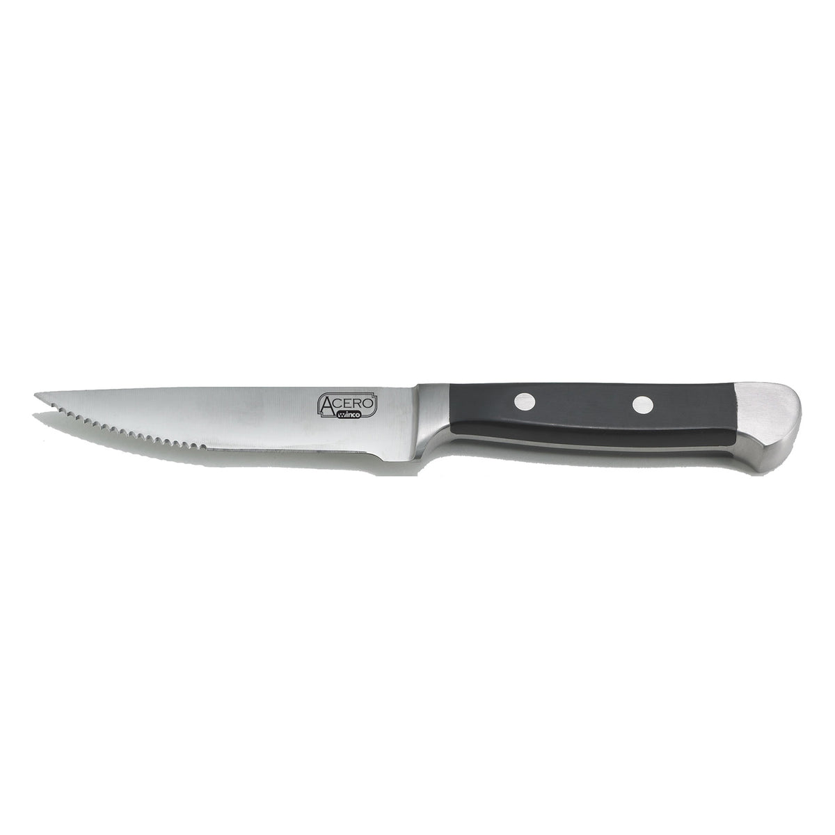 Winco SK-12 5" Blade Steak Knife, 11" OAL, Steel Blade, Black POM Handle, Heavy Duty - 1 Dozen
