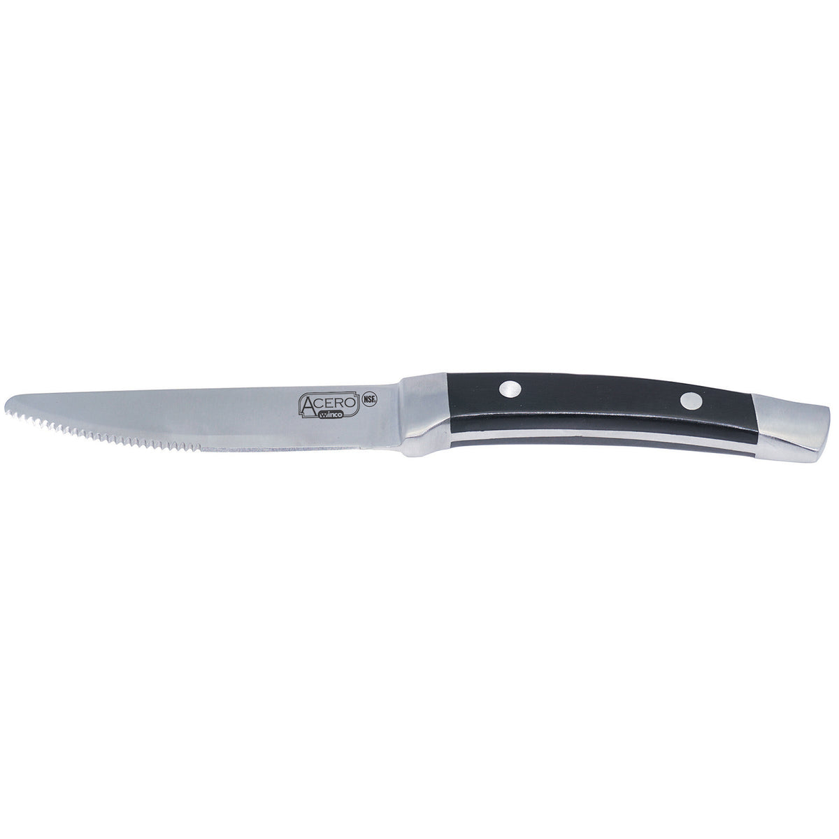 Winco SK-22 11" OAL 5" Serrated Forged Steak Knife, Stainless Blade, POM Handle, NSF - 1 Dozen