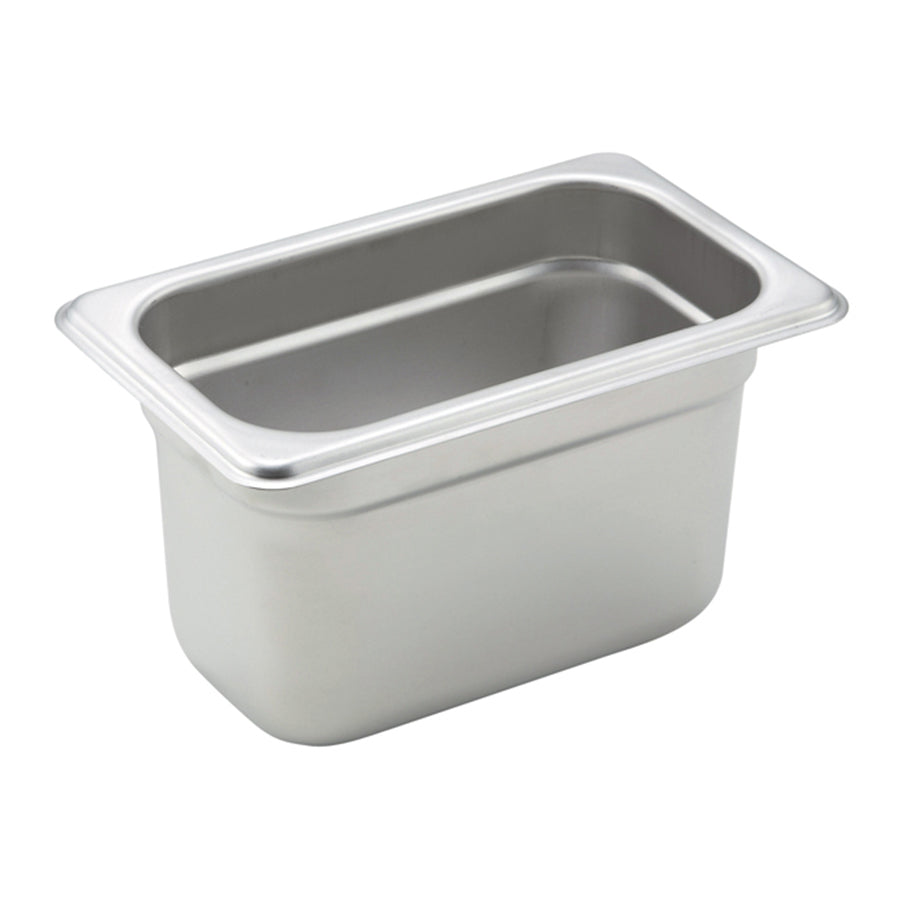 Winco SPJH-904 4" Deep 1/9 Size Standard Weight Anti-Jam Stainless Steel Steam Table Pan