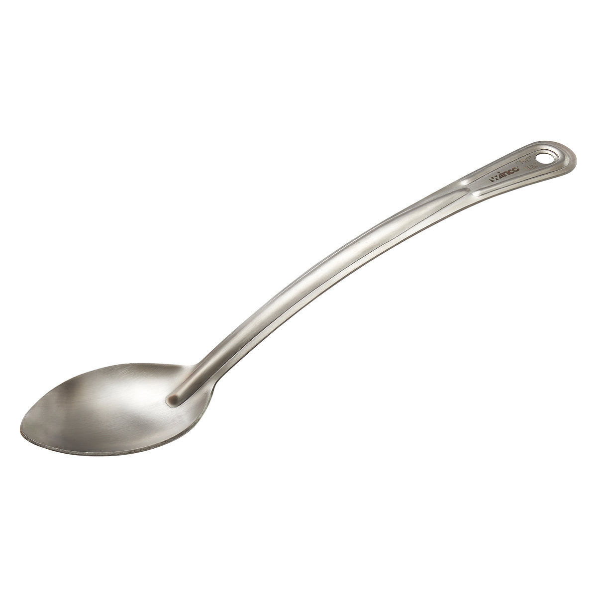 Winco SSCH-13S 13" Stainless Steel Heavy Duty Solid Basting Spoon with Curved Handle | 18/0 stainless steel