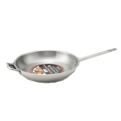 Winco SSFP-12 12-1/2" Stainless Steel Induction Ready Fry Pan with Riveted Handles | stainless steel, aluminum