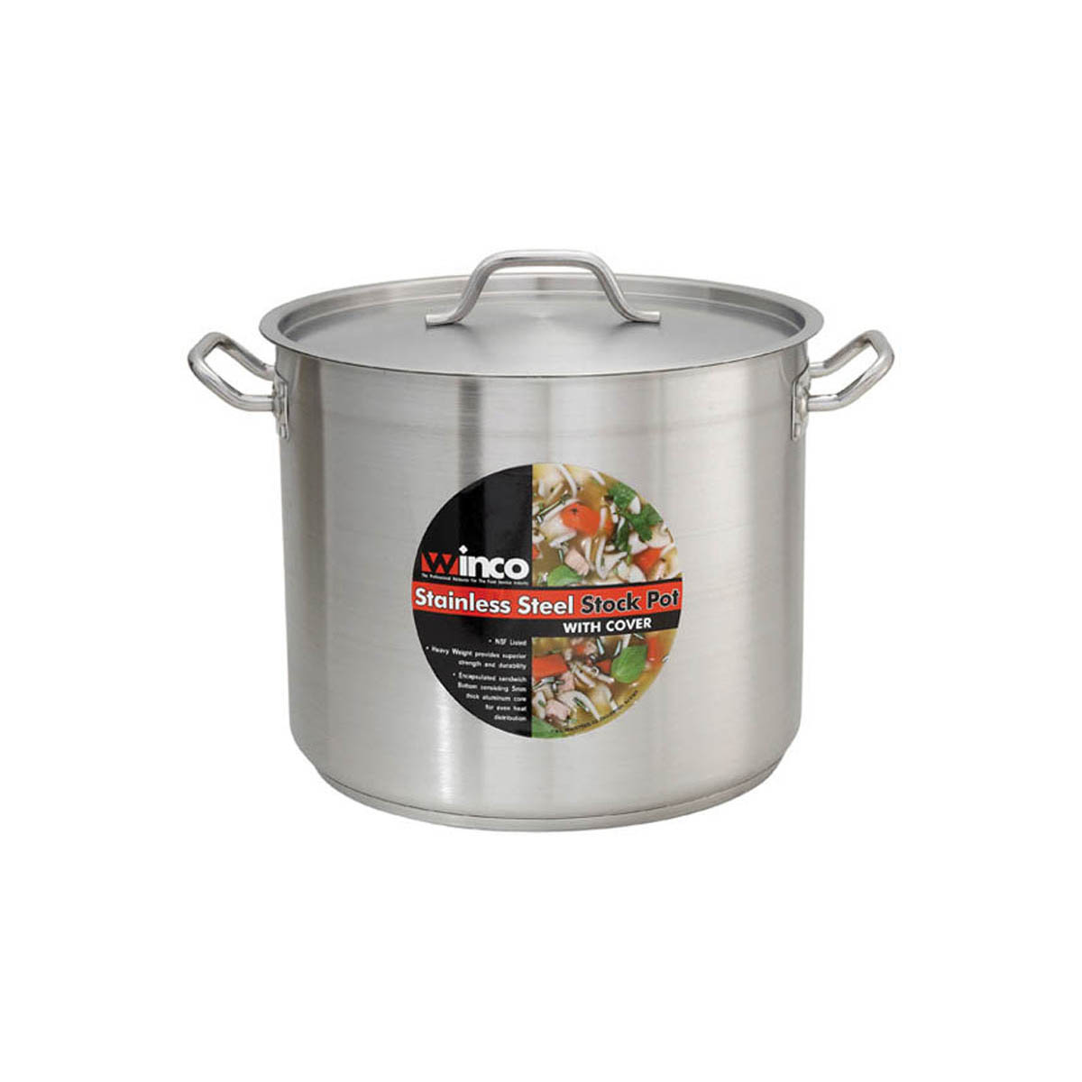 Winco SST-24 Stainless Steel 24 qt Premium Induction Stock Pot with Cover | stainless steel, aluminum