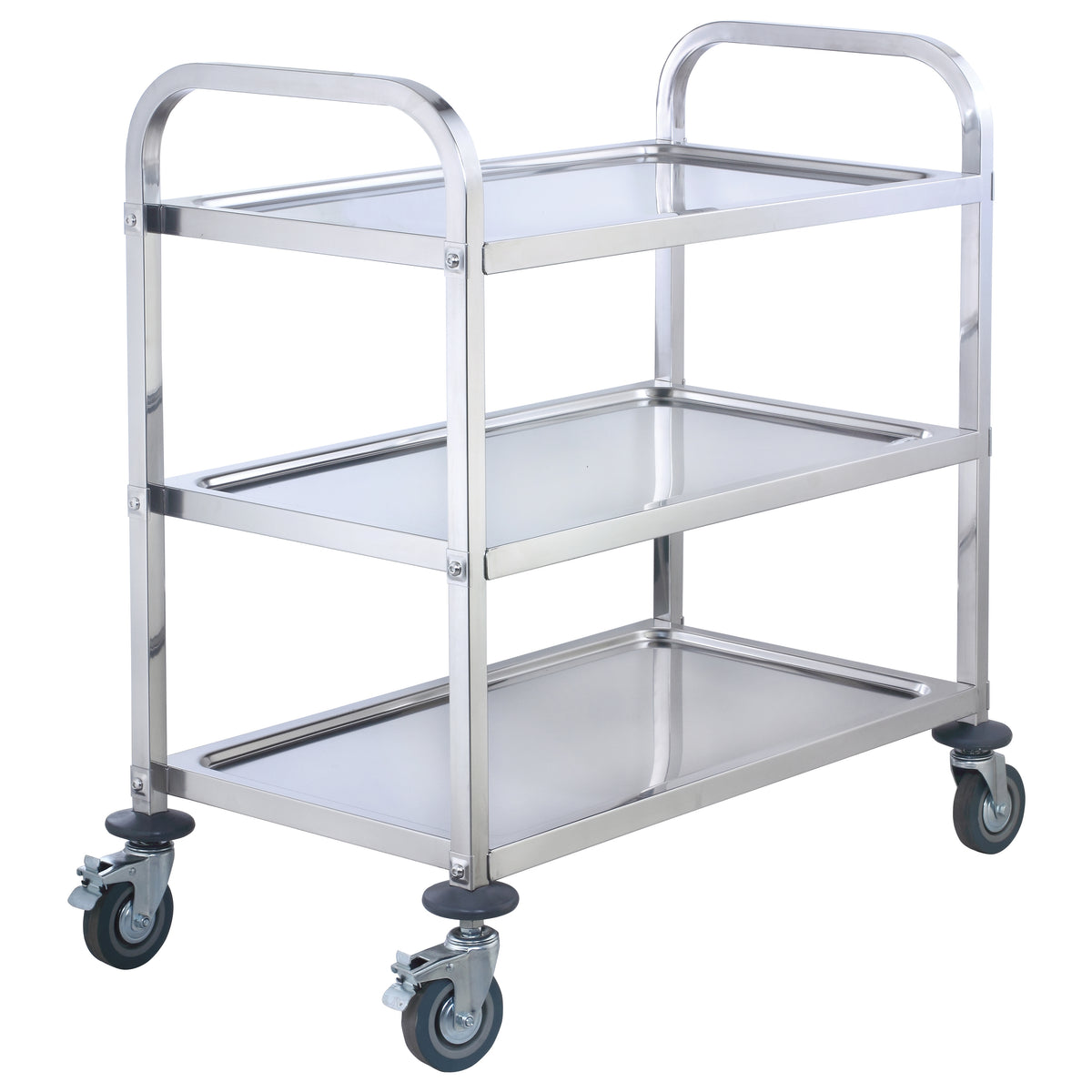 Winco SUC-50 3-Tier Stainless Steel Cart, Silver, 37"x19"x37" with Wheels, 3 Shelves, Handles - Set