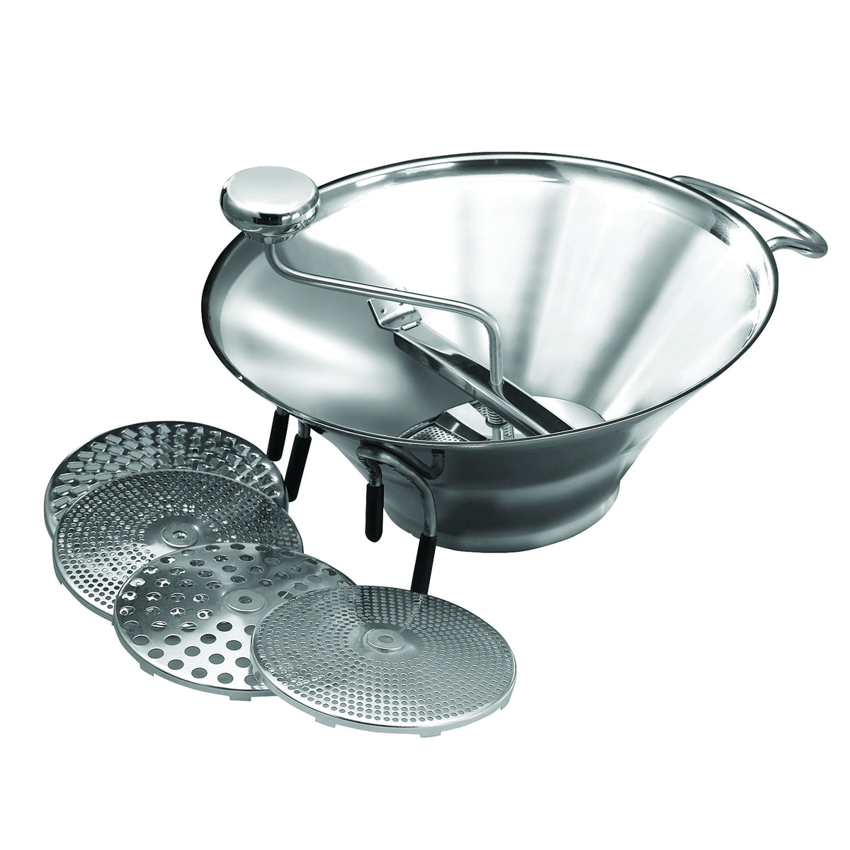 Winco SVM-12 Large-Size 5-Qt. Food Mill w/ 5 Interchangeable Cutting Plates, 3 Lbs. Per Minute | stainless steel