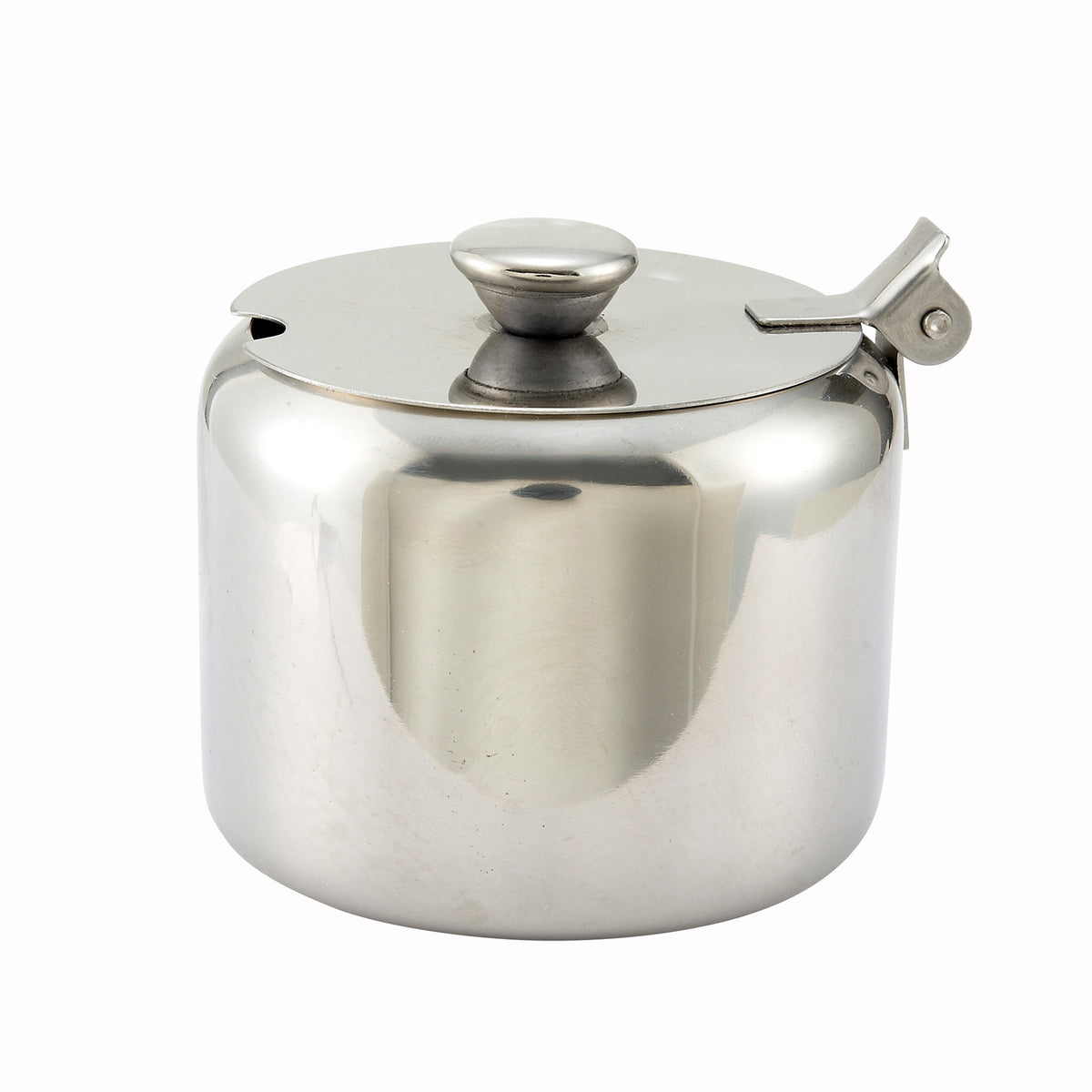 Winco T-710 10 oz. Sugar Can with Cover, Slotted, Hinged Lid, Stainless Steel