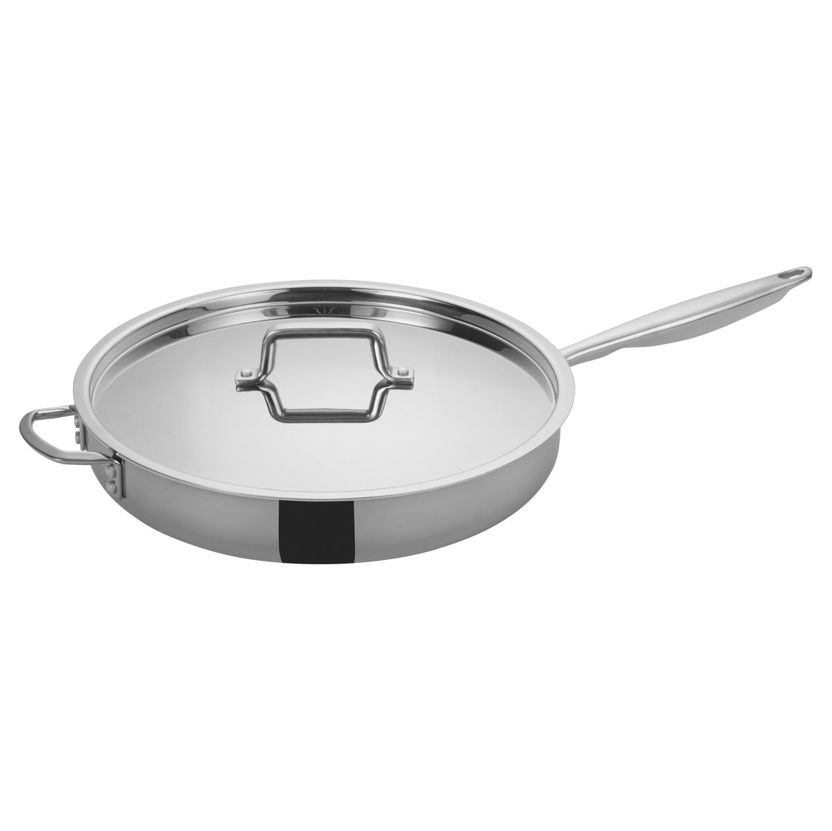 Winco TGET-7 7 Qt. Tri-Ply Induction Ready Saute Pan with Cover, Riveted Handles | stainless steel, aluminum