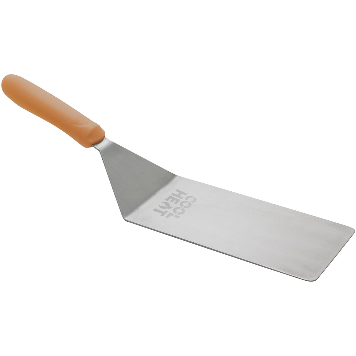 Winco TNH-42 8" x 4" Stainless Steel Offset Turner with Orange Cool Heat Nylon Handle | aluminum housing