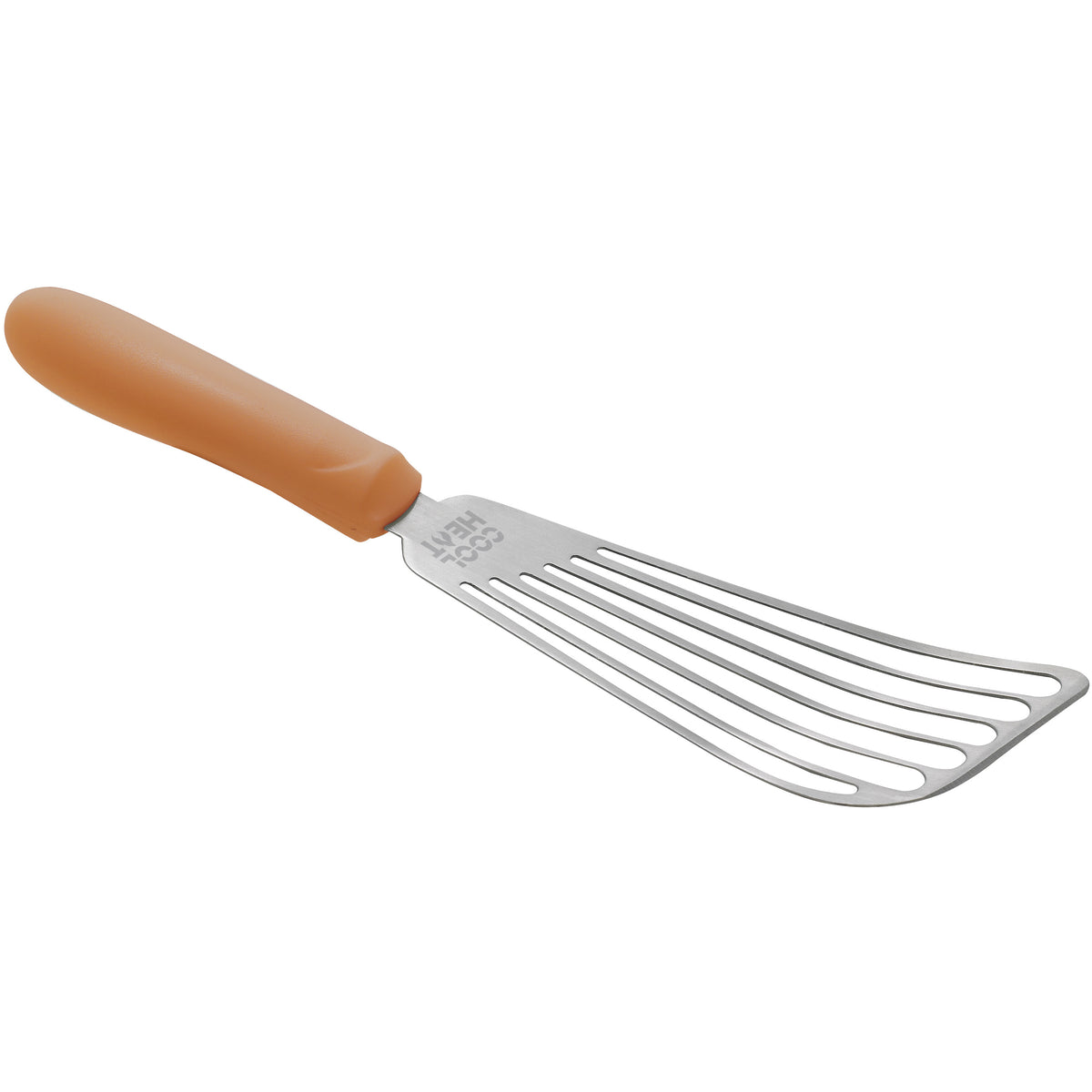 Winco TNH-60 6 3/4" x 3 1/4" Stainless Steel Fish Spatula with Orange Cool Heat Nylon Handle