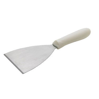 Winco TWP-40 Stainless Steel Scraper with White Handle & 4 7/8" x 4" Blade