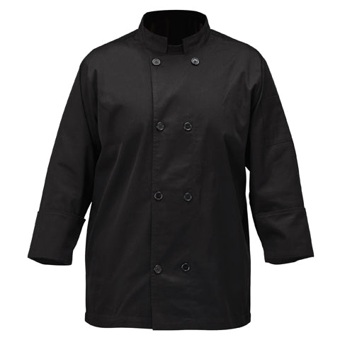 Winco UNF-6KS Mulholland Chef Jacket, Tapered Fit, Double Breasted, black, small | poly/cotton
