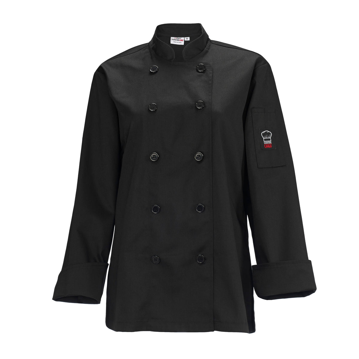 Winco UNF-7KM Beacon Women'S Chef Jacket, Tapered Fit, black, medium | poly/cotton