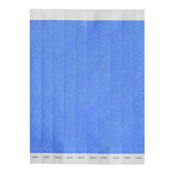Winco WB-100B-S Bar Maid Wristbands, 3/4" W x 9.5" L Tyvek No-Tear, Seq #ed, Blue Solid - 500/Pack