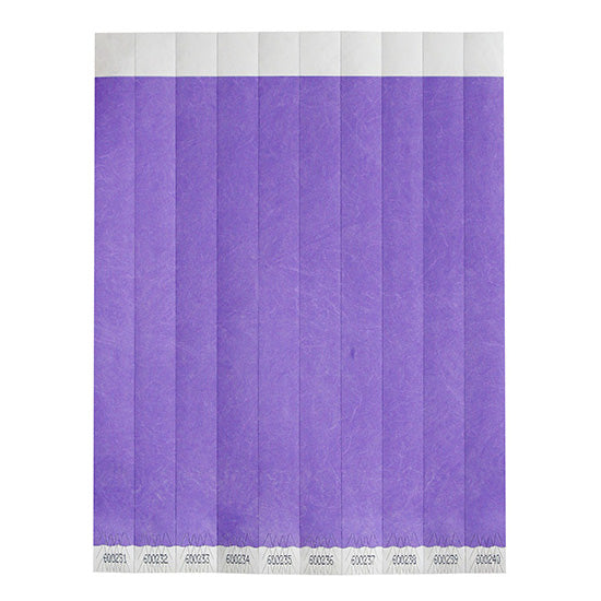 Winco WB-100PU-S Bar Maid Wristbands, 3/4"W x 9.5"L Tyvek No-Tear, Numbered, Purple Solid - 500/Pack