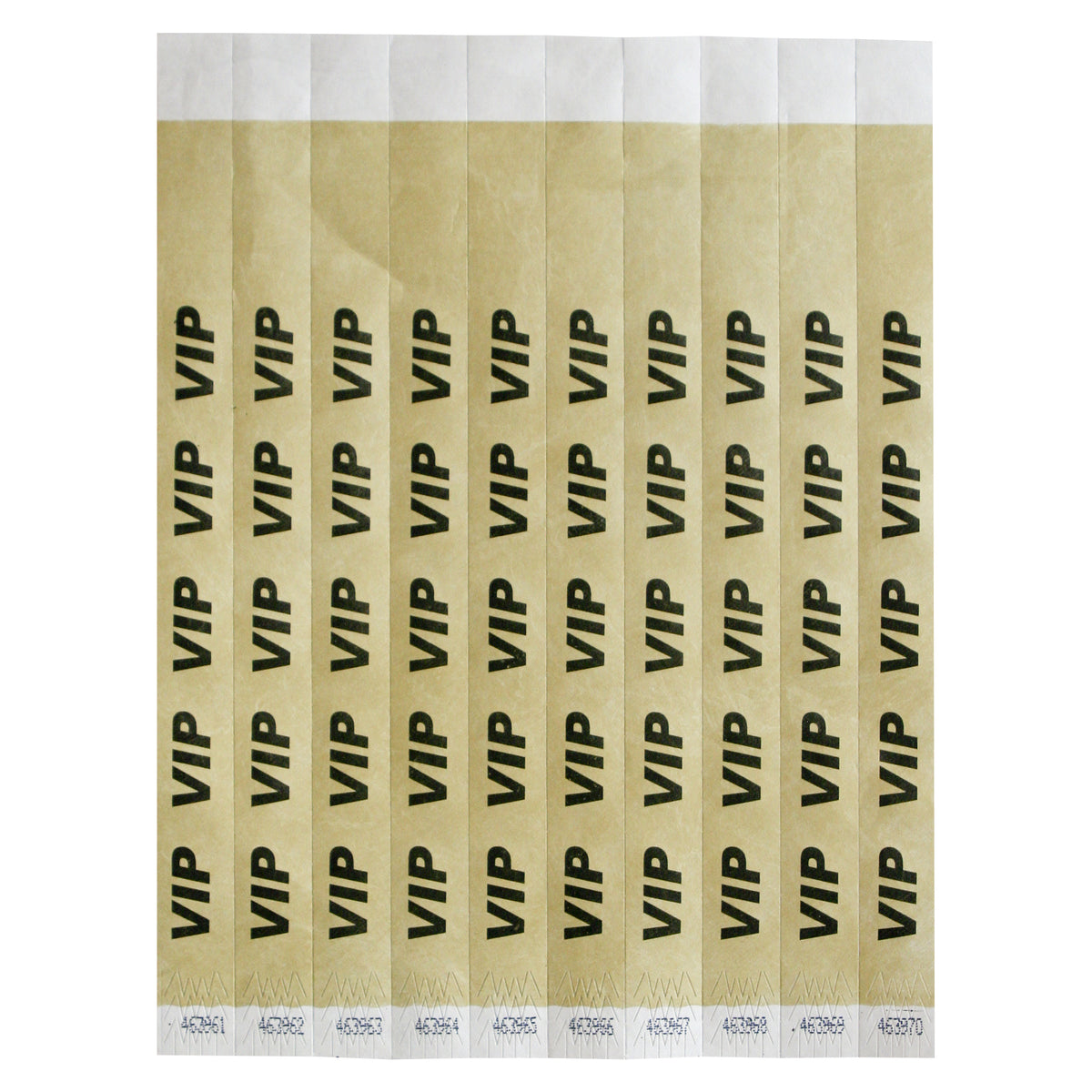 Winco WB-VIP Bar Maid Wristbands, 3/4"W x 9.5"L Tyvek No-Tear, Gold/Black VIP, Numbered - 500/Pack