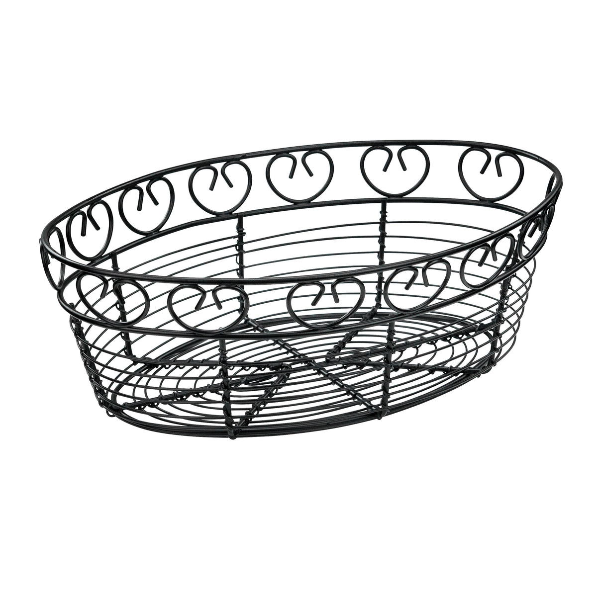 Winco WBKG-10O Oval Black Wire Bread/Fruit Basket, 10" X 6-1/2" X 3"H
