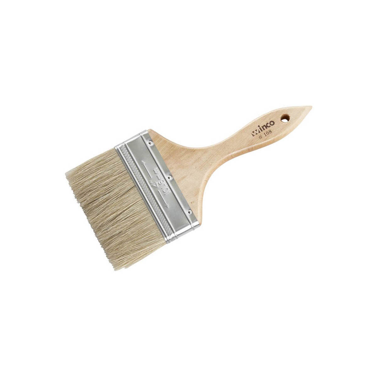 Winco WBR-40 4" Flat Boar Bristle Pastry Brush - Wooden Handle / Metal Ferrule