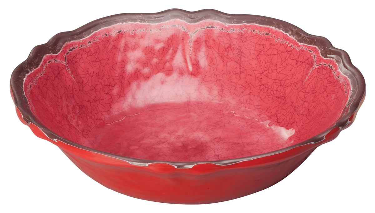 Winco WDM001-507 3 Qt 13-3/4" Red Round Melamine Hammered Bowl, Dishwasher Safe - 12/Case