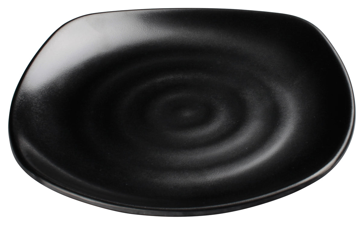 Winco WDM013-302 Rika 9-3/4" Square Melamine Plate Black, Break-Resistant, Dishwasher Safe - 24/Case