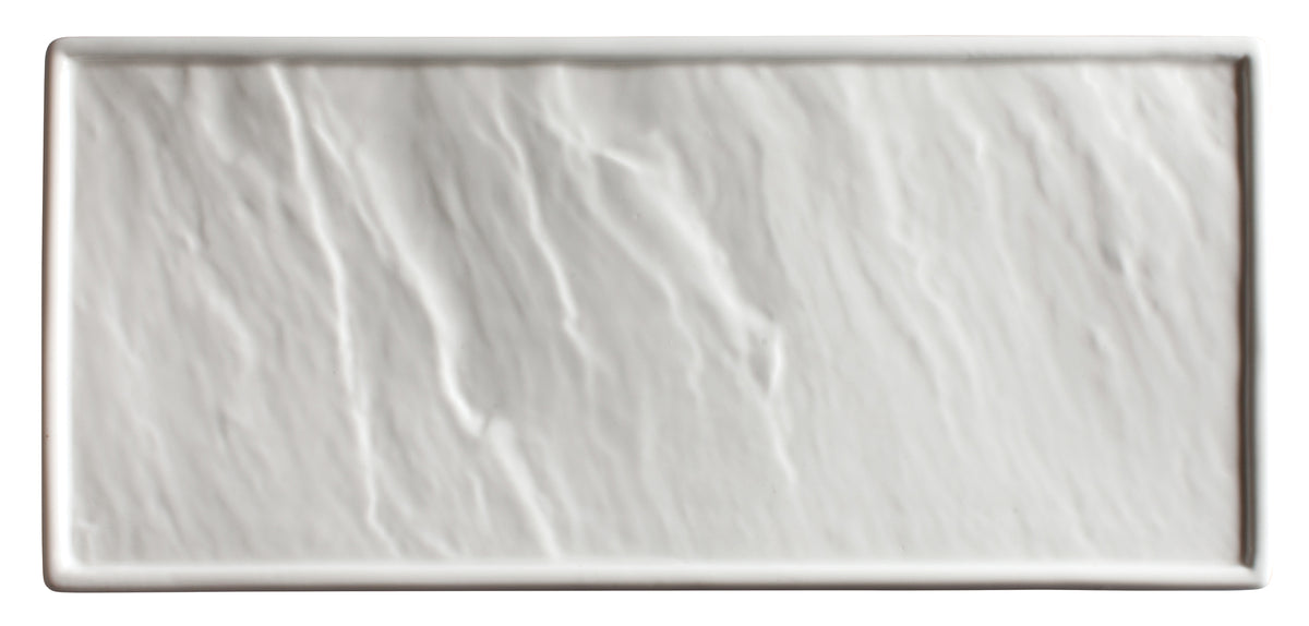 Winco WDP001-203 Calacatta Rectangular Porcelain Platter 13.9" x 6" Creamy White narrow rim - 2/Pack