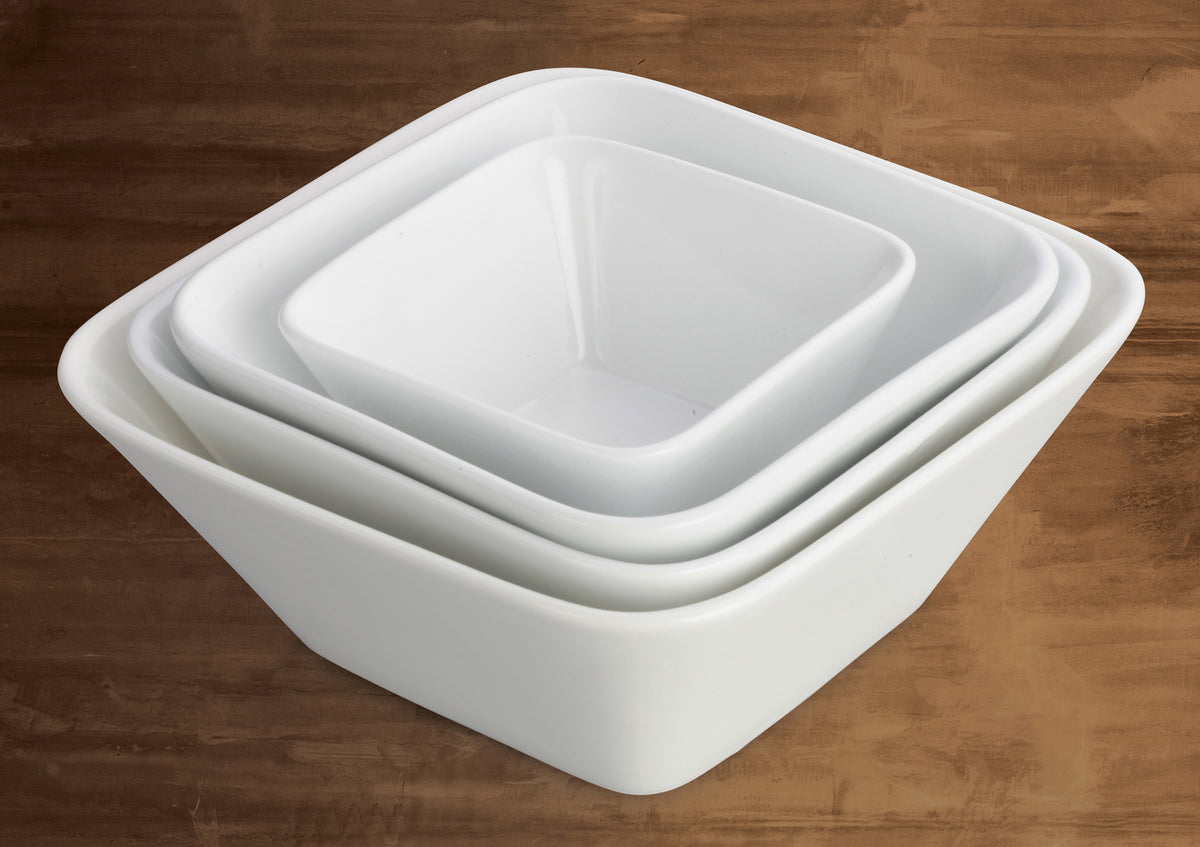 Winco WDP008-101 Laurels Bright White Square Porcelain Bowl, 4-1/2" (9 oz) - 24/Case
