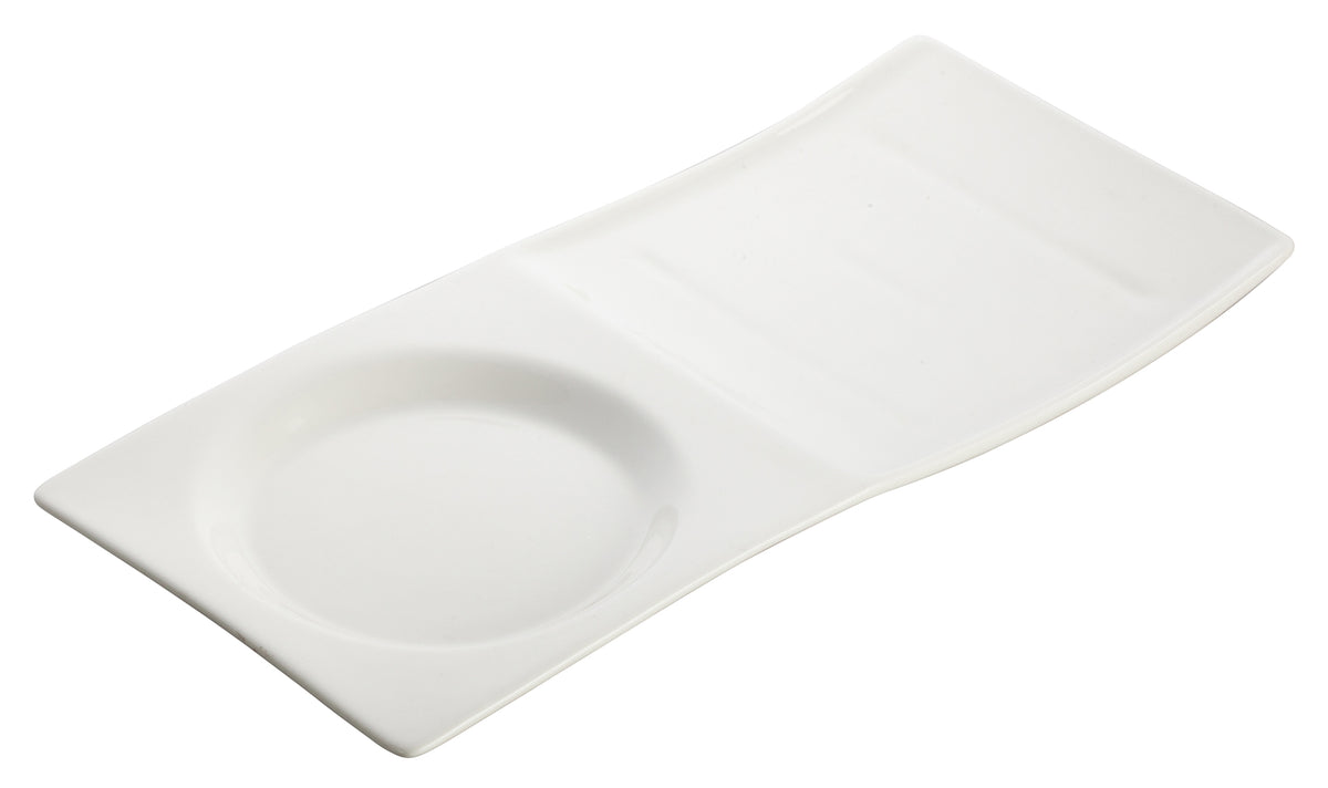 Winco WDP012-102 Rectangular Porcelain Tray 10-1/2" x 5" with Well, White, Dishwasher Safe - 24/Case