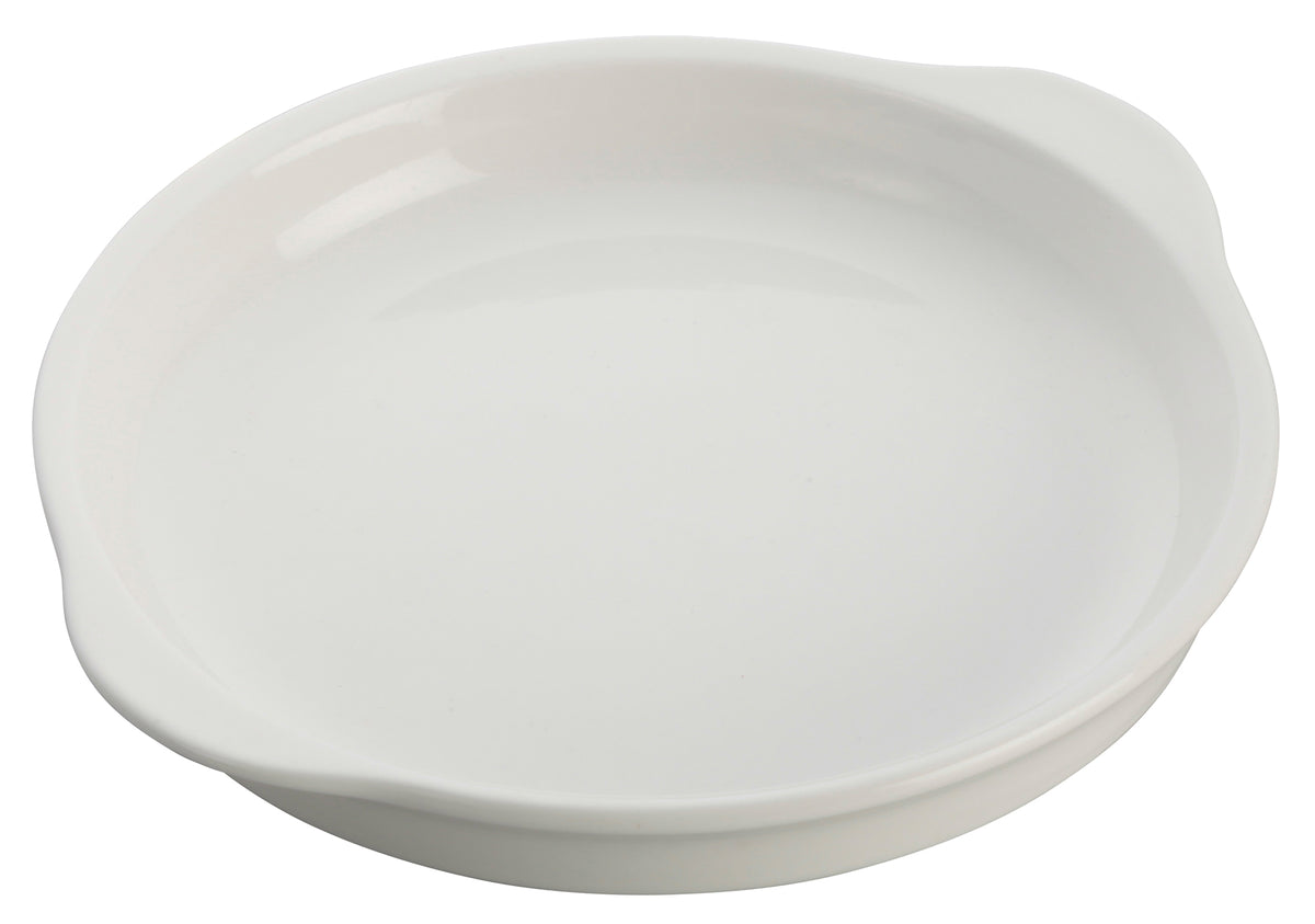 Winco WDP018-103 Edessa 8-3/4" Round Porcelain Dish, Bright White, Eared, Dishwasher Safe - 24/Case