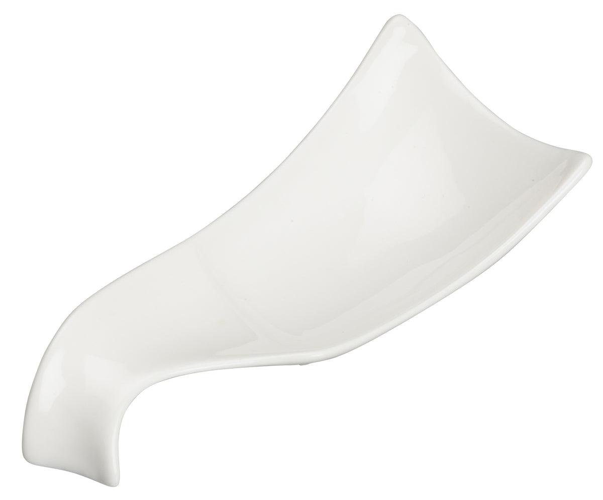 Winco WDP021-112 Mescalore 8-1/8" x 3-1/8" Porcelain Free-Form Small Plate, Bright White - 36/Case