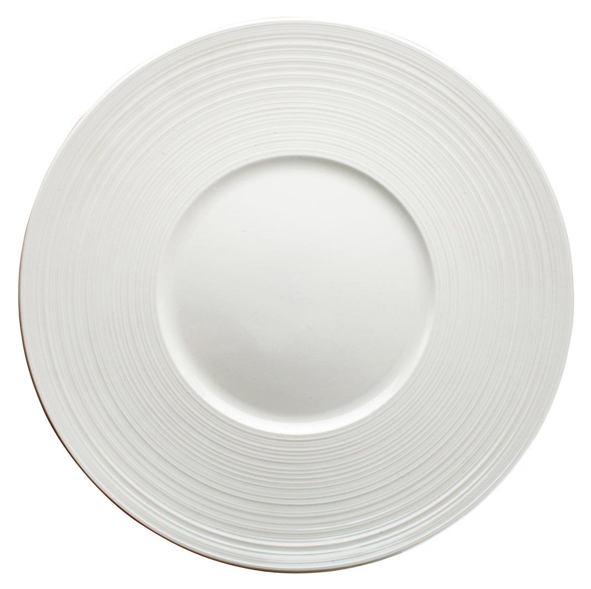 Winco WDP022-110 Zendo 12-1/8" Round Wide Rim Porcelain Embossed Plate, Bright White - 12/Case