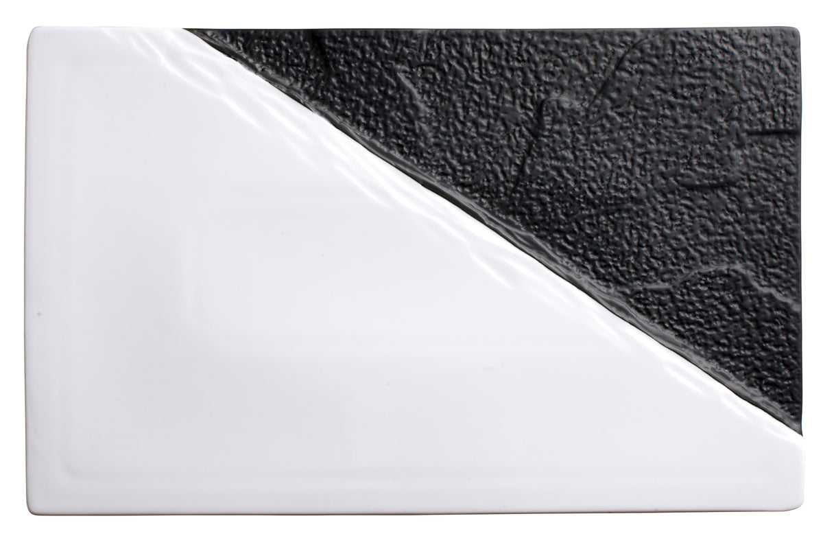Winco WDP023-202 Visca Rectangular Porcelain Platter 13.5" x 8.5" Black/White Dual Texture - 2/Pack