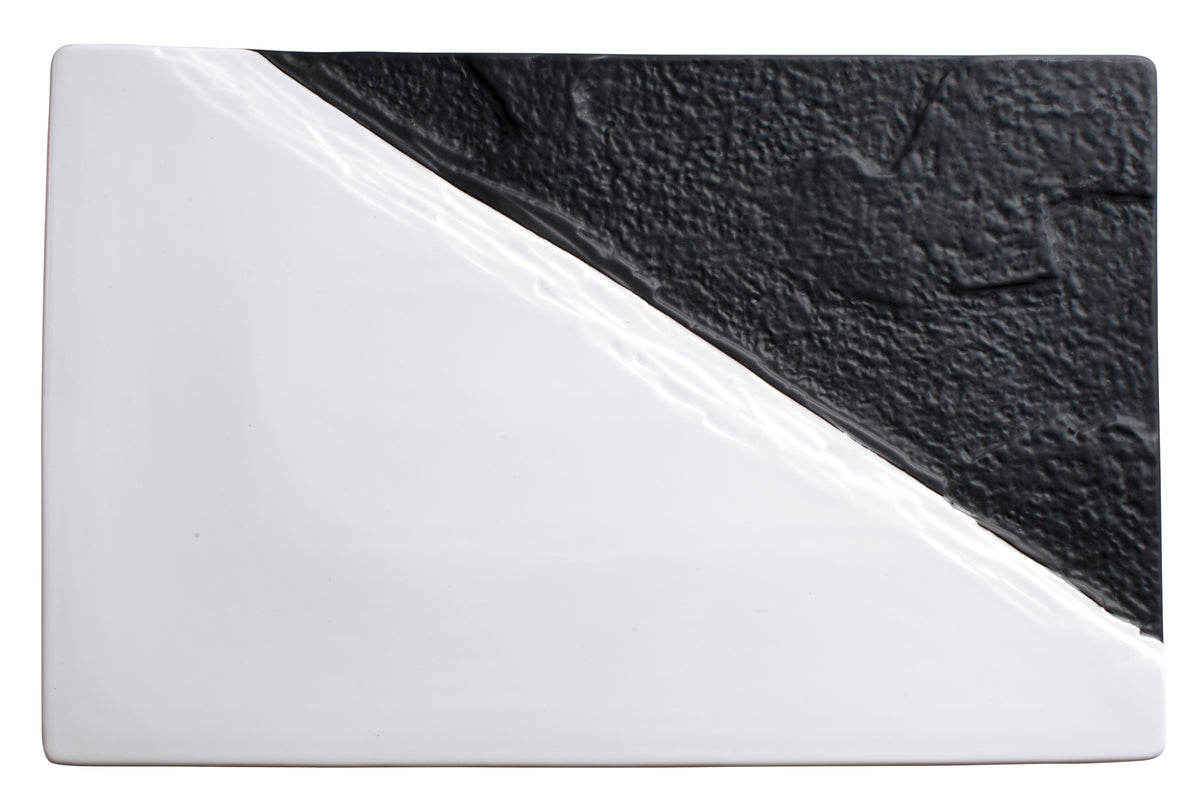 Winco WDP023-203 Dual-Texture Rectangular Porcelain Platter, 15-1/2" x 10", Black & White - 2/Pack