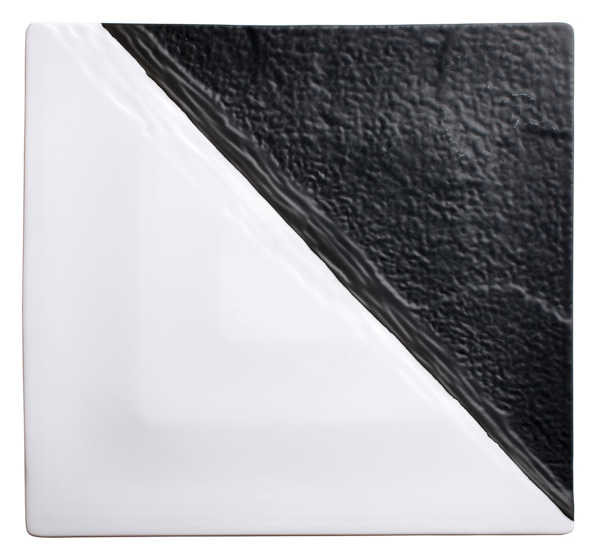 Winco WDP023-205 Visca Ardesia 13" Square Porcelain Platter, Dual Texture, Black & White - 2/Pack