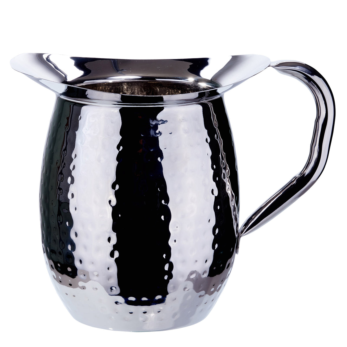 Winco WPB-2H 64 oz. Hammered Bell Pitcher, Heavy Weight Stainless Steel / Mirror Finish | 64 - 95 oz