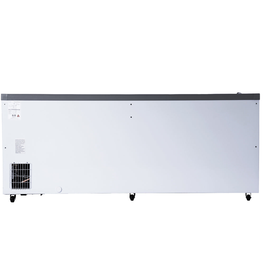 Coldline XS700YX curved glass top ice cream display freezer, back view