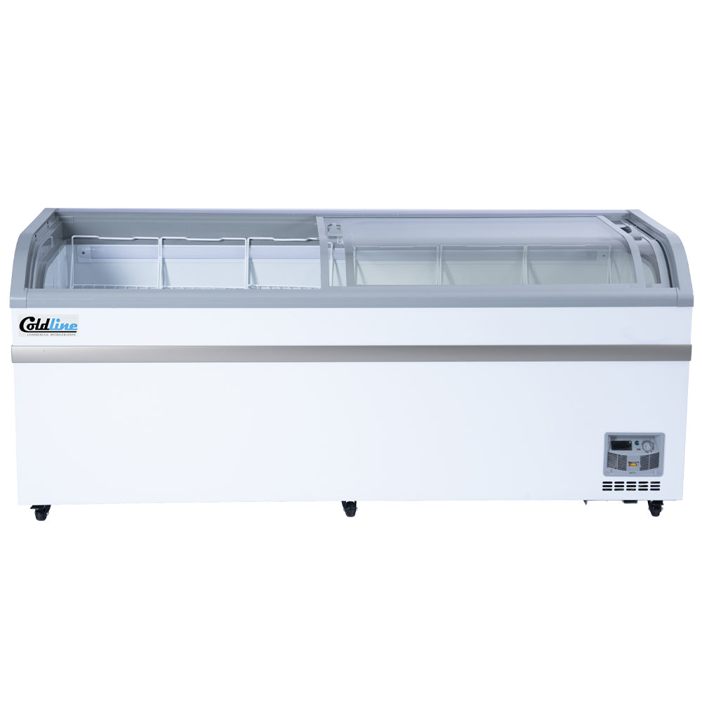 Coldline XS700YX curved glass top ice cream display freezer, front view