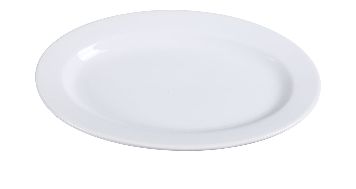 Yanco AC-12 Abco Oval Platter, 10-5/8" x 7" White Porcelain, Dishwasher Safe, Rolled Edge - Case of 24