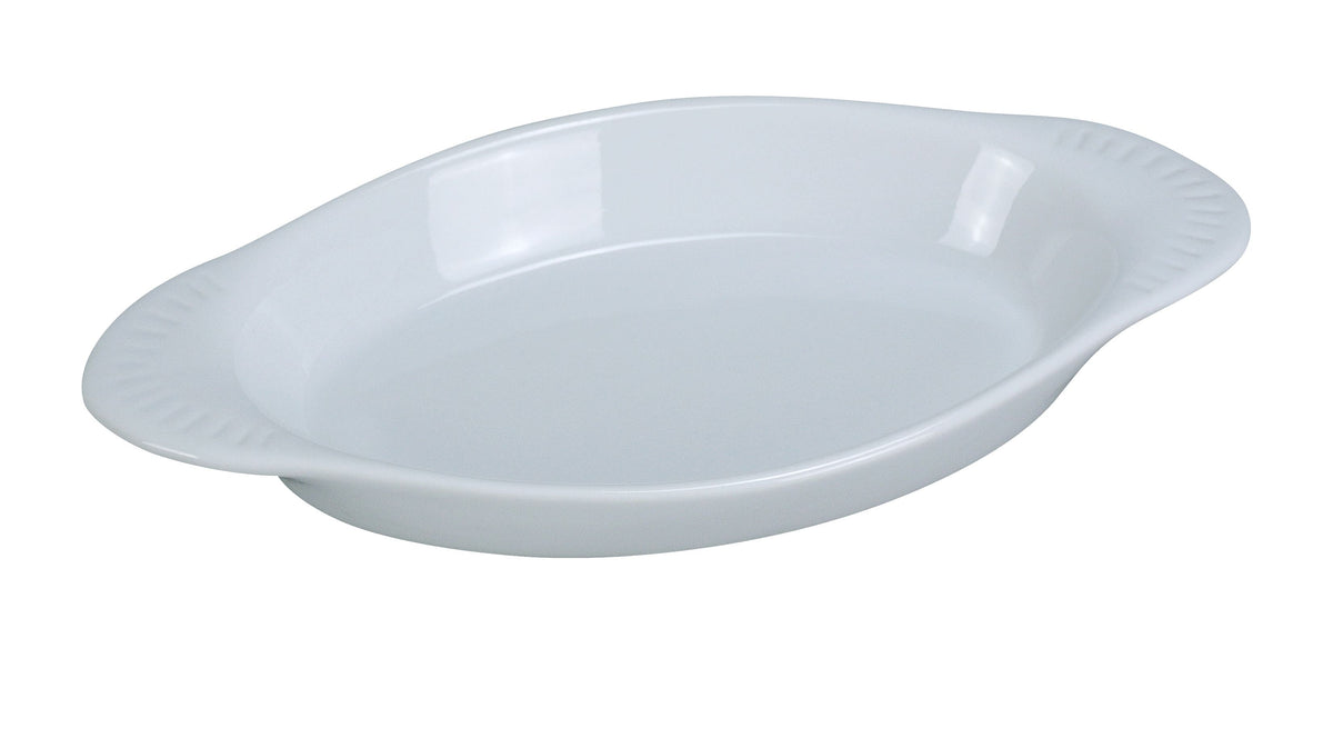 Yanco CO-15-P - 15 oz White Porcelain Rarebit Dish, 10-3/4"L x 5-1/2"W x 1-1/2"H, Safe - Case of 36