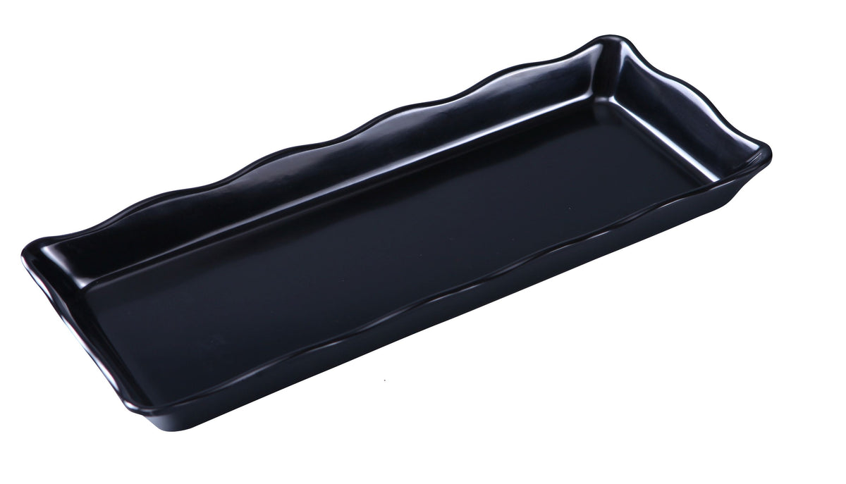 Yanco DC-6014B Rectangular Serving Tray, 14" x 5-1/4" x 1", Black Melamine with Scalloped Edge - Case of 6