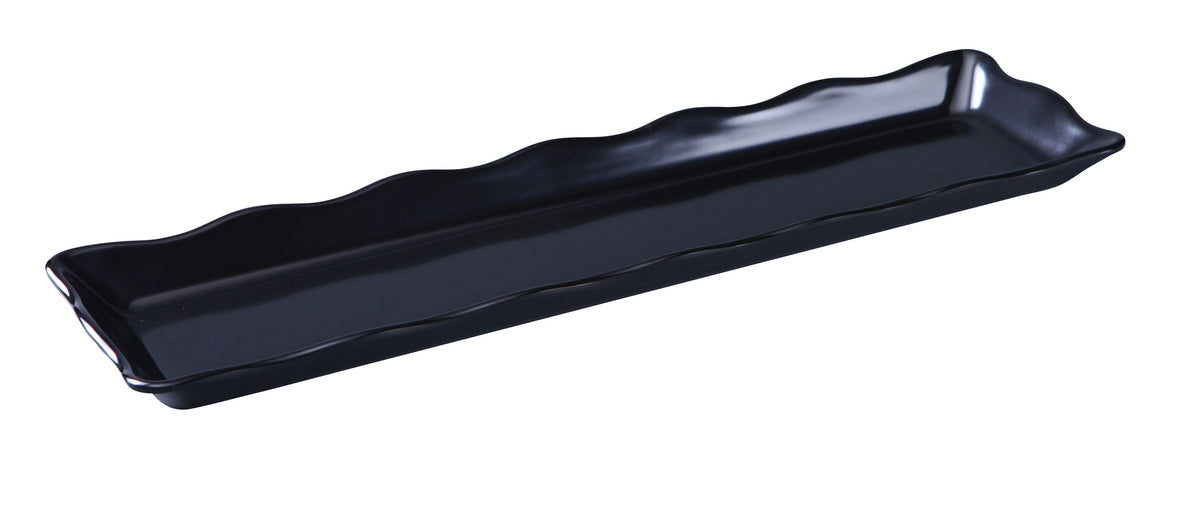 Yanco DC-6019B Rectangular Serving Tray, 19" x 5-1/4" x 1", Scalloped Edge, Black Melamine - Case of 12
