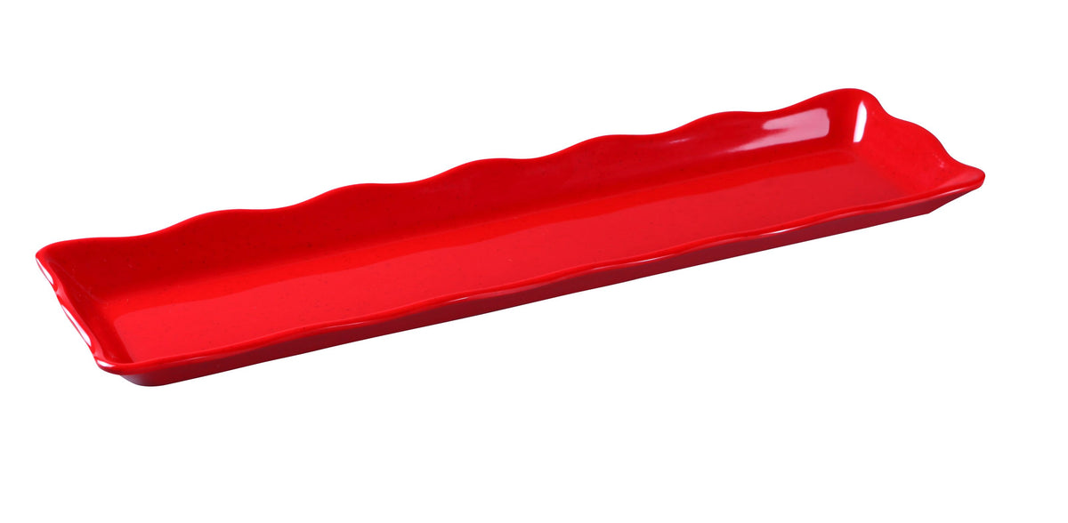 Yanco DC-6019R Serving & Display Tray, Rectangular 19" x 5-1/4" x 1", Scalloped Edge, Red Melamine - Case of 12