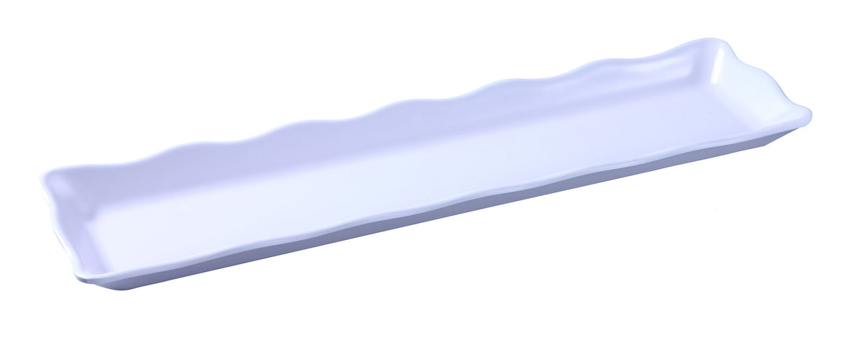 Yanco DC-6019W - 19" x 5-1/4" x 1" Rectangular Melamine Serving Tray, White Scalloped Edge - Case of 12