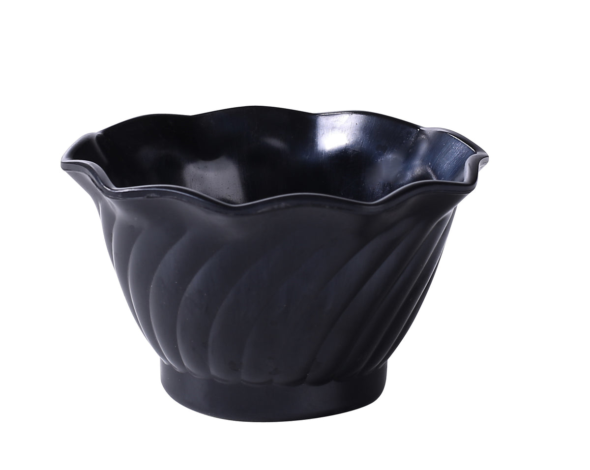Yanco DS-005BK - 6 Oz Round Flower-Shaped Plastic Dessert Dish, Black, 1 Dozen - Case of 96