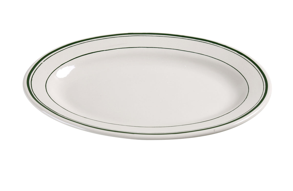 Yanco GB-13 Green Band Oval Ceramic Platter 11-1/2" L x 8-1/8" W White Dishwasher Oven Safe - Case of 12