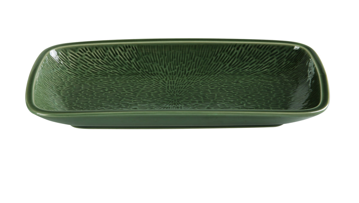 Yanco GG-512 Green Porcelain Plate 12"W x6-3/8"D x1-1/2"H Rect, Rolled Edge Coupe Rim - Case of 24