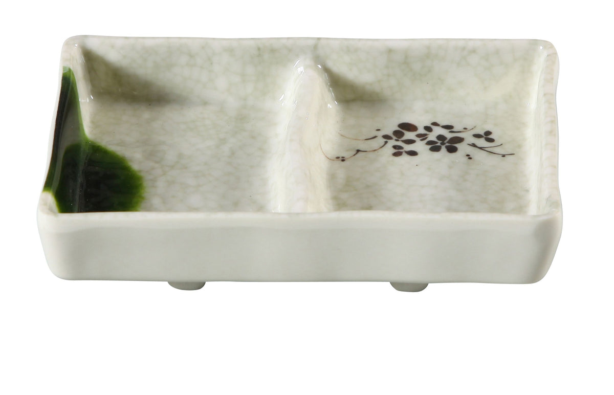 Yanco HO-4031 - 5" L X 3-1/2" W 2-Compartment Sauce Ramekin, Melamine, Dishwasher Safe - Case of 48