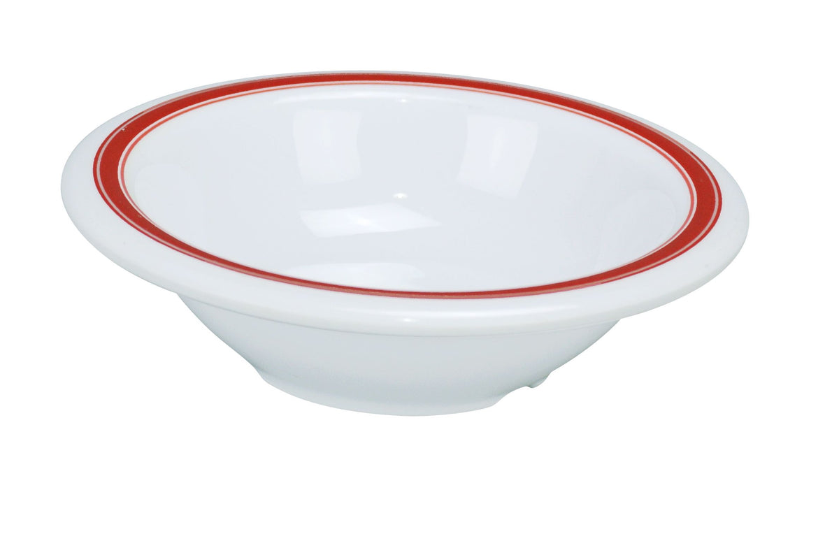 Yanco HS-5712 - 7" 12-15 oz Melamine Soup & Salad Bowl, White Red Band, Dishwasher Safe - Case of 48