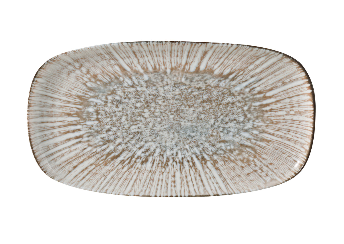 Yanco LE-213 - Oval China Plate, 12 7/8" x 7" x 1", White & Brown, Dishwasher Safe - 1 Dozen - Case of 12