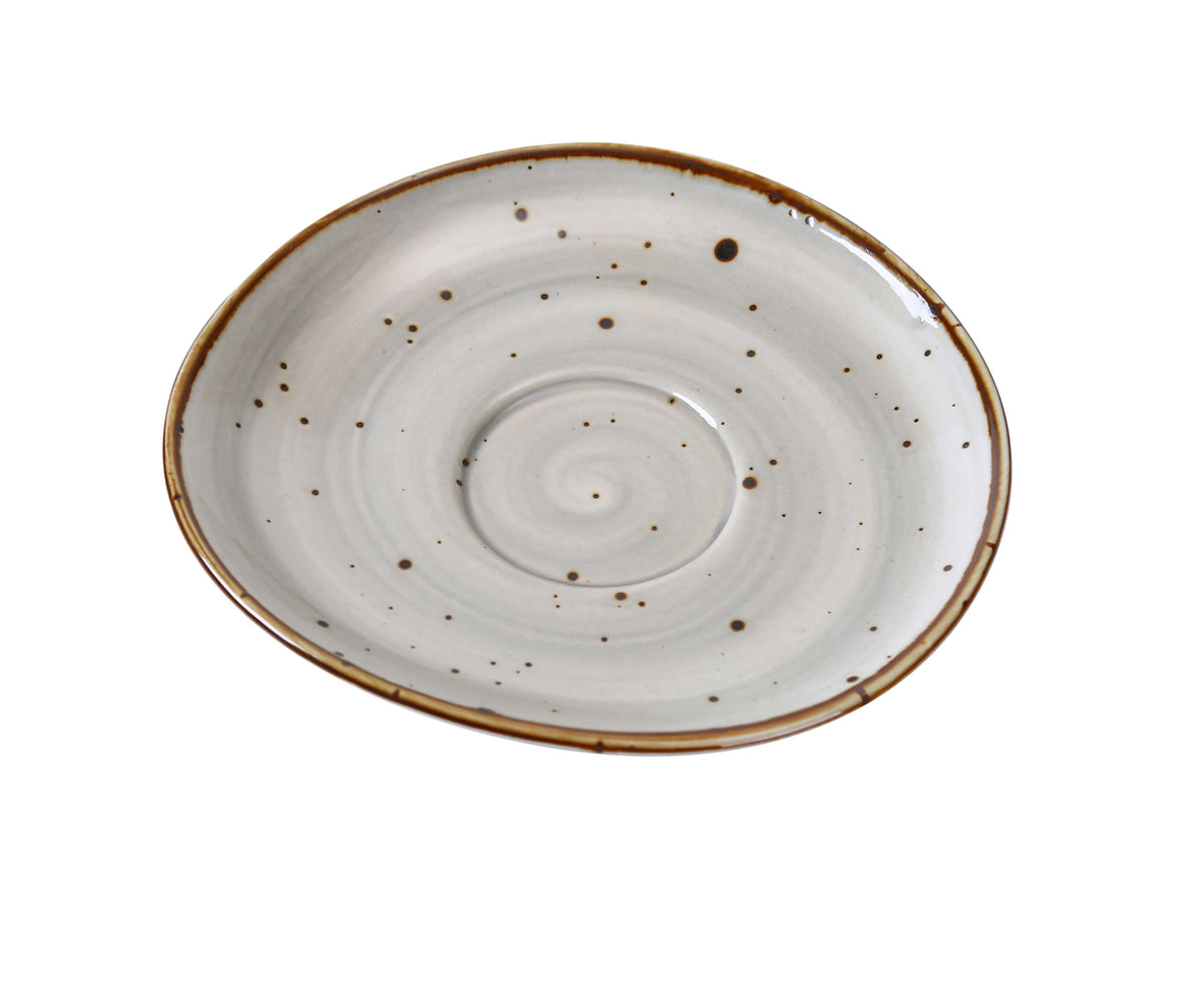 Yanco LY-002 Lyon Saucer, 6-1/2" x 3/4" Freeform Porcelain Glazed Brown Speckled - Case of 36