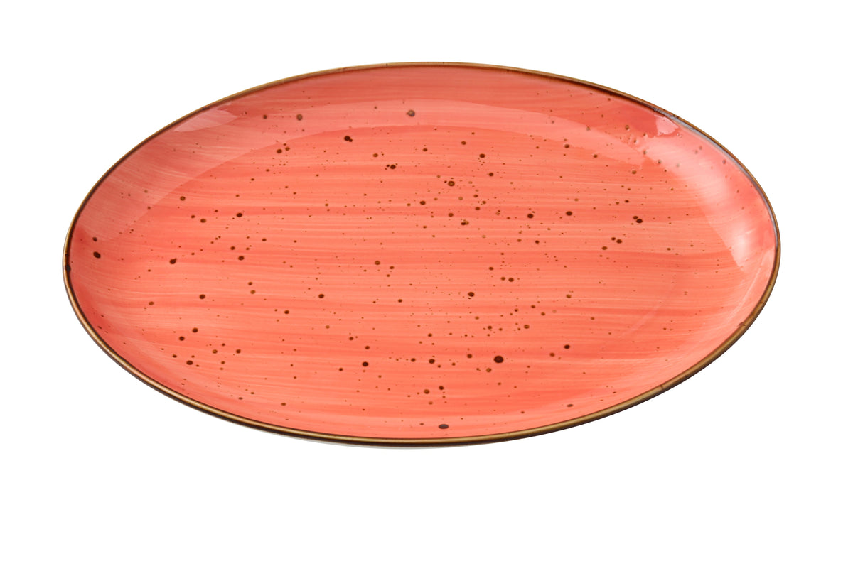 Yanco LY-2110CR Oval Porcelain Platter, 10" x 7" x 1" Coral Coupe Rim, Dishwasher Safe - Case of 24