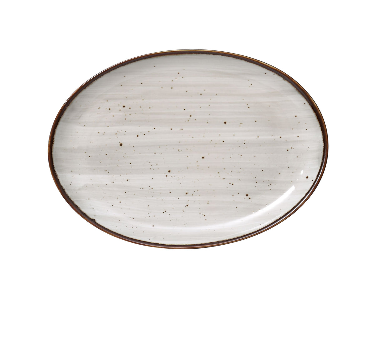 Yanco LY-2112 Oval Platter, 12" x 8-1/4" x 1-1/4", Brown Speckled Porcelain, Coupe Rim - Case of 12